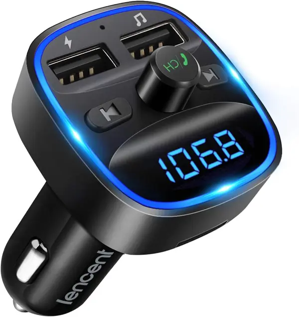 LENCENT FM Transmitter, Bluetooth FM Transmitter Wireless Radio Adapter Car Kit with Dual USB Charging, Audio Receiver Car Charger MP3 Player, Support Hands-Free Calling, TF Card & USB Disk