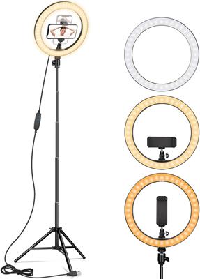 Ring Light 10" with 67" Extended Tripod Stand & Phone Holder for YouTube Video, Camera Led Ring Light for Streaming, Makeup, Selfie Photography Compatible with iPhone Android