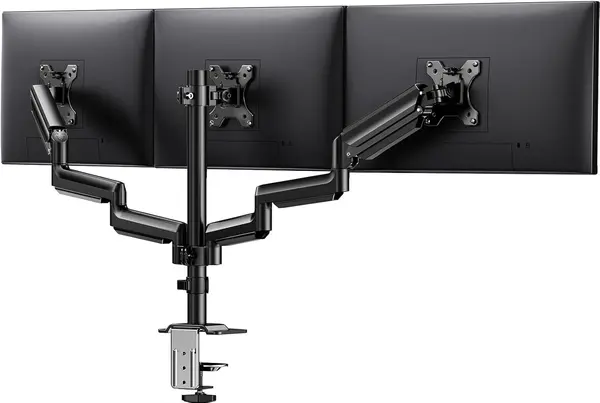 ErGear Triple Monitor Mount for 13-27 inch Screens, Premium Aluminum Triple Monitors Stand up to 17.6 lbs, Sturdy 3 Monitor Desk Mount with Swivel, Tilt, Rotation, Max VESA 100x100mm (Used)