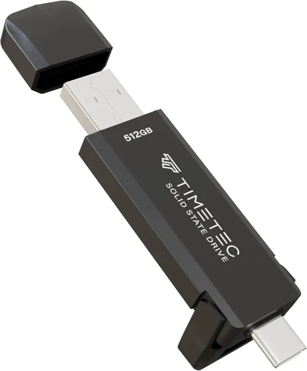 Timetec 512GB Pro Portable USB 3.2 Gen 2 Type-C / Type-A SSD Read Speed 1000MB/s Solid State Drive Stick for iPhone 15/Android/Tablet/Windows/Mac