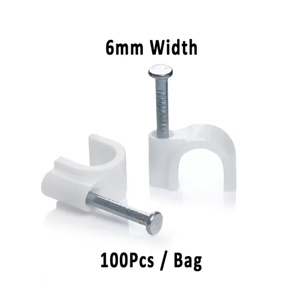 KSS - 6mm Width Wire Clip with Steel Nail, White, Cable organizer for Tables, Walls, Ceiling, Telephone, Boards Etc. – Pack of 100