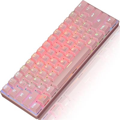 Mechanical Keyboard 60%  BT5.0 & Wired 61 Keys Both Wired/Wireless RGB Backlit, Portable Mini Gaming Keyboard for PC/Mac(Blue Switch,Pink