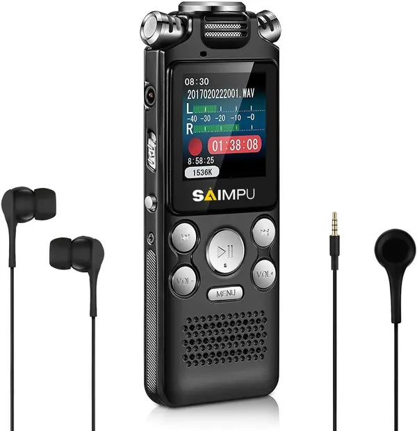 SAIMPU 8GB Digital Voice Recorder with MP3 Player, Professional Noise Reduction, Rechargeable, USB, 85 Hours Recording, Mono Microphone