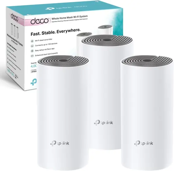 TP-Link Deco E4(3-pack) Whole Home Mesh WiFi System, Seamless Roaming Speed AC1200Mbps for Large Home, Up to 4,000 sq ft Coverage, Work with Amazon Echo/Alexa, Router and WiFi Booster