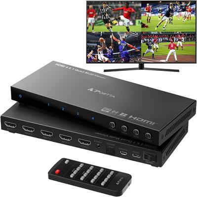 PORTTA Quad Multi Viewer Seamless Switcher 4 in 1 Out HDMI MultiViewer Switch 4x1 with PIP