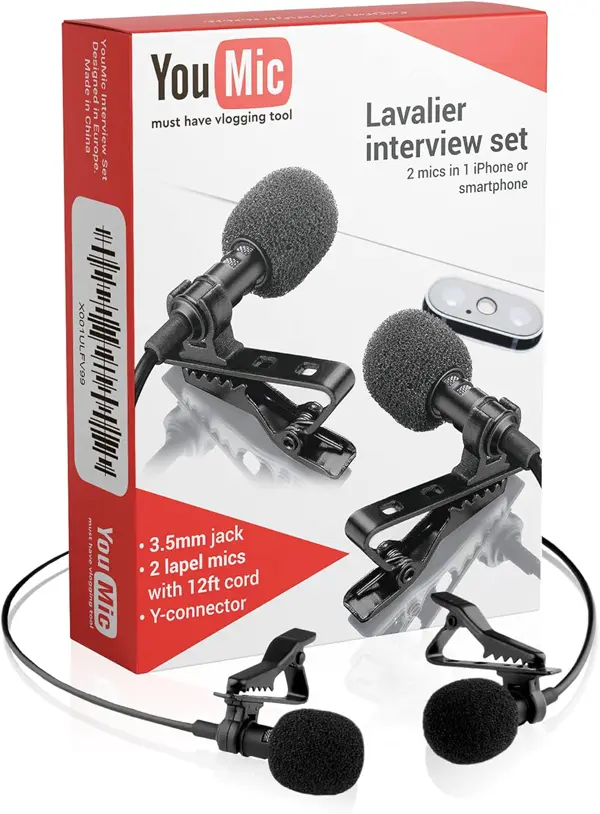 YOUMIC 2 Dual Mini Lavalier Lapel Mics with Clip for Phone, iPhone Microphone for iOS, Android, PC, Laptop, Video, Vlogging