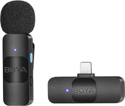 BOYA BY-V1 Wireless Lavalier Microphone for iPhone Plug Play External Lightning Mic Clip on Lapel Mic for Video Recording YouTube Live Streaming