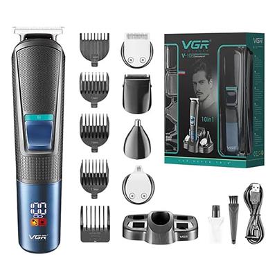VGR V-108 Professional 10 in 1 Grooming Kit with LED Display, All in one Trimmer for Men,Suitable for Face, head, Nose,Ear & Body Grooming, 120 min Runtime (Black, Blue)