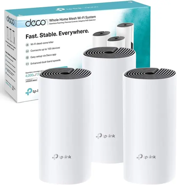 TP-Link Deco M4(3-pack) AC1200Mbps Whole Home Mesh WiFi System, up to 4000 sq ft Coverage, Qualcomm CPU, Dual-Band WiFi Booster with Gigabit Ports, Compatible with Amazon Echo/Alexa, Parent Control
