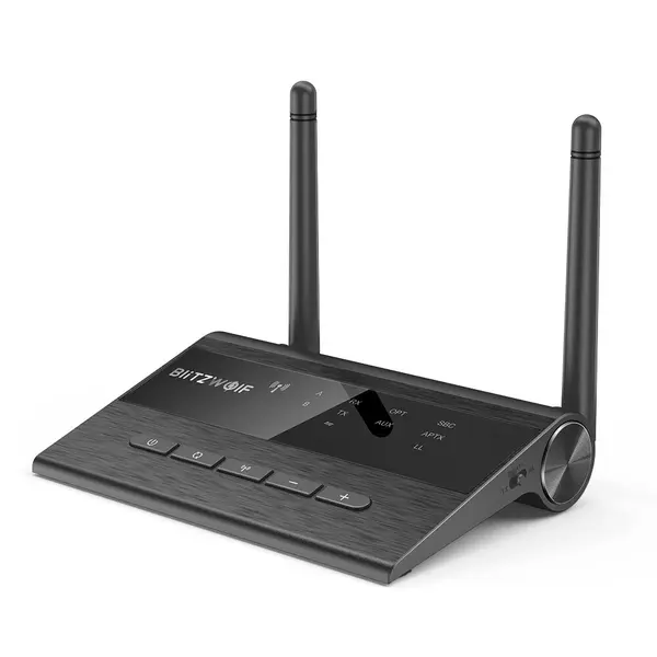 Blitzwolf BW-BR5 3 In 1 Bypass bluetooth V5.0 Audio Transmitter Receiver 3.5mm Aux Wireless Audio Adapter Low Latency 80m/262ft Long Range For TV PC Headphone Car Stereo System Home Sound System