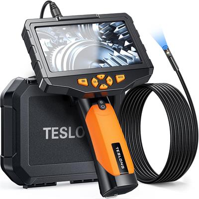 Teslong Inspection Camera, Dual Lens Borescope Camera with Light, NTS300 5" IPS Industrial Endoscope, 1080P Waterproof Flexible Mechanic Fiber Optic Snake Scope Cam for Wall Automotive Engine (10FT)