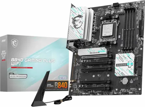 MSI B840 Gaming Plus WiFi Motherboard, ATX - Supports AMD Ryzen 9000/8000 / 7000 Processors, AM5 - DDR5 Memory Boost 8000+ MT/s (OC), PCIe 4.0 x16, M.2 Gen4, Wi-Fi 7, 2.5G LAN
