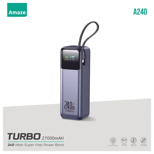 Amaze A240 Super Fast Power Bank 27000mAh 240W PD 3.1 140W Dual Type-C and USB-A 97.2Wh