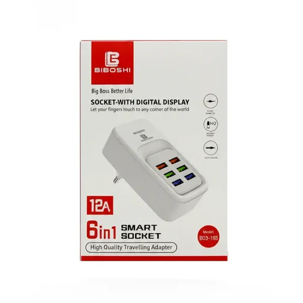 Biboshi Socket With Digital Display 6 in 1 USB Charger 31650