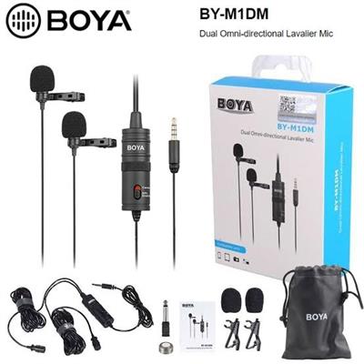 BOYA BY-M1DM Dual Lavalier Microphones, Omnidirectional Condenser Clip-on Lapel Mic for Camera DSLR iPhone Android Smartphone Samsung Huawei Sony Laptop Interview YouTube