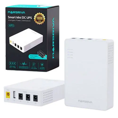 MARSRIVA KP3 10000mAh Smart Mini DC UPS 12V to 5V USB and 5V 9V 12V Adapter Pins Intelligent Portable Power Distribution for WiFi Routers IP Cameras Miscellaneous Gadgets