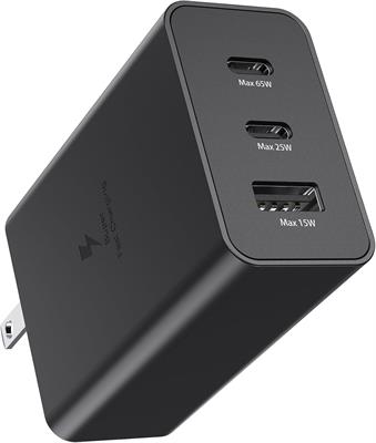 Samsung 65W 3-Port Super Fast Charging Wall Charger, GaN Adapter for Samsung Galaxy S24 Ultra/S24/S24+/S23 Ultra/S23/S23+/S22/S22 Ultra/S22+/S21 Ultra/S20 Ultra/Note 20/Z Fold 3/ laptops (White)