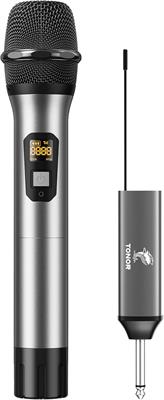 TONOR Wireless Microphone, UHF Metal Cordless Handheld Mic System with Rechargeable Receiver, for Karaoke, Singing, Party, Wedding, DJ, Speech, 200ft (TW620), Grey