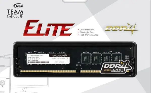 TEAMGROUP Elite DDR4 32GB Single (1 x 32GB) 3200MHz (PC4-25600) CL22 Unbuffered Non-ECC 1.2V UDIMM 288 Pin PC Computer Desktop Memory Module Ram