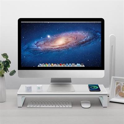 Vaydeer USB 3.0 Monitor Stand with Wireless Charging Aluminum Monitor Stand Riser Supports Data Transmission Metal Monitor Stand Supports up to 32 Inches for Computer, Laptop - Silver