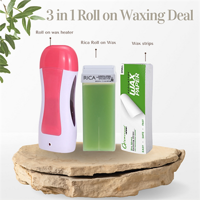 Rica Roll On Wax 3 In 1 Deal, Waxing Kit For Sensitive Skin, Depilatory Refill Machine, Roller Hair Removal Kit-FREE DELIVERY