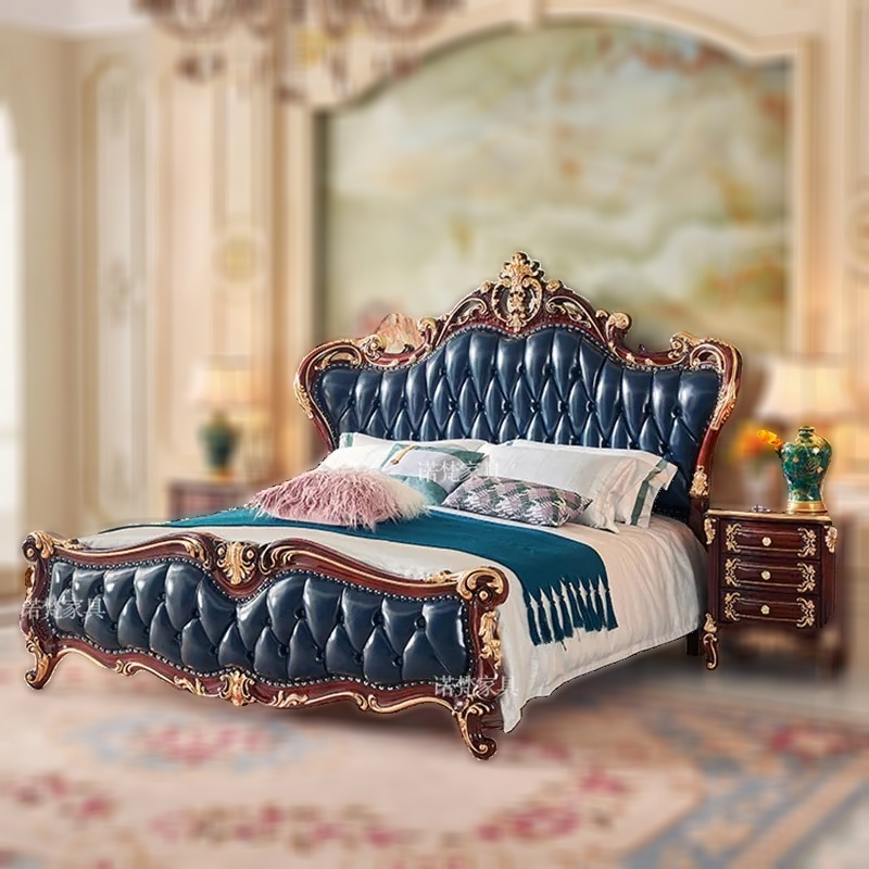 Elegant Antique Style Luxury Leather Bed