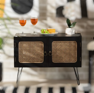 Mid-Century Modern Sideboard With Rattan