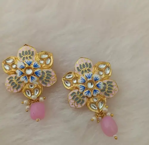 Gulzar pink Meenakari Kundan