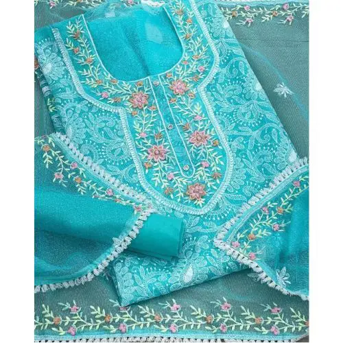 Aqua Bloom – Embroidered Cotton Net Ensemble