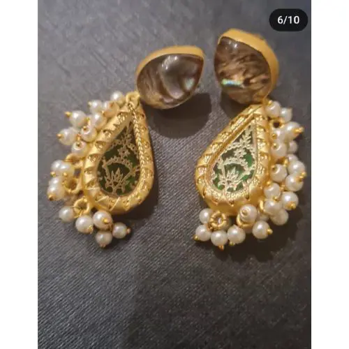 Noorleela – Green Meenakari Teardrop Earrings