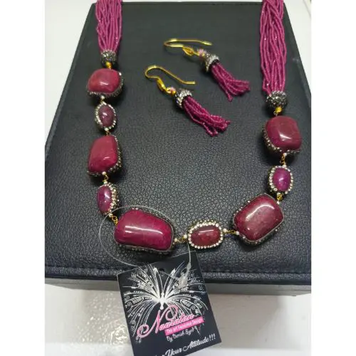 Roya – Magenta Turkish Mala Set with Polished Stone Accents