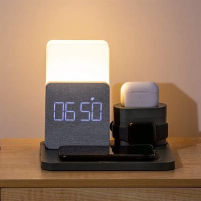 Wireless Charger 4 in 1 Fast Charging Station with Digital Alarm Clock Night Light Compatible Watch,Black