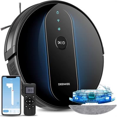 Robot Vacuum, Deenkee Wi-Fi/App/Alexa Robot Vacuum Cleaner and Mop 2000Pa Suction for Pet Hair,Hard Floors,Carpets, 160 Mins Runtime, 6 Cleaning Mode, Self-Charging