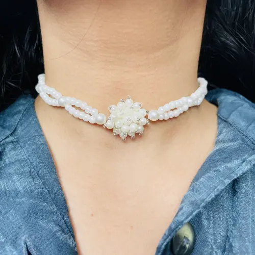 Cross Pearl flower choker (PC05)