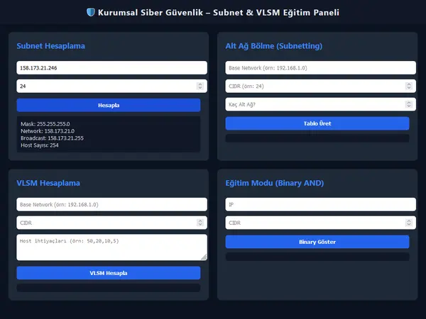 Kurumsal Siber Güvenlik – Subnet & VLSM Eğitim Paneli