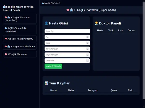 Sağlık Platformu Yönetim Kontrol Paneli