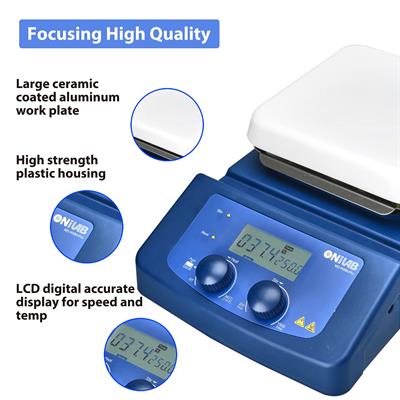 ONiLAB 380℃ LCD Digital Hotplate Magnetic Stirrer with Ceramic Coated Aluminum Work Plate, 200-1500rpm,5L,