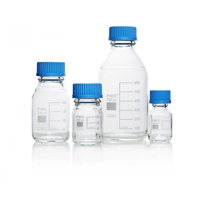 PYREX® Bottles, media-lab, with cap and pouring ring