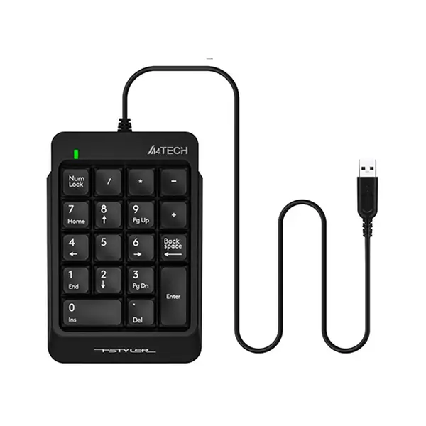 A4Tech FK13P FSTYLER Numeric Keypad - Sleek & Slim - Wired USB - Splash Resistant - Numeric pad for PC / Laptop - Black