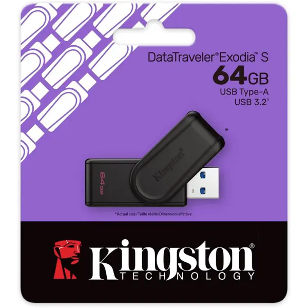Kingston DataTraveler Exodia S USB Flash Drive DTXS/64GB, 64GB, USB 3.2 Gen 1, Swivel Cap