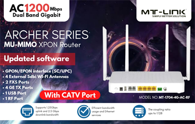 MT-1704-4G-ACRF ARCHER SERIES GPON HGU AC1200MBPS DUAL BAND GIGABIT MU-MIMO ROUTER