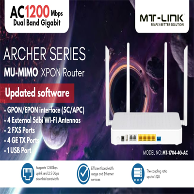 MT-1704-4G-AC (Ver2.0) ARCHER SERIES GPON ONU AC1200MBPS DUAL BAND GIGABIT MU-MIMO ROUTER