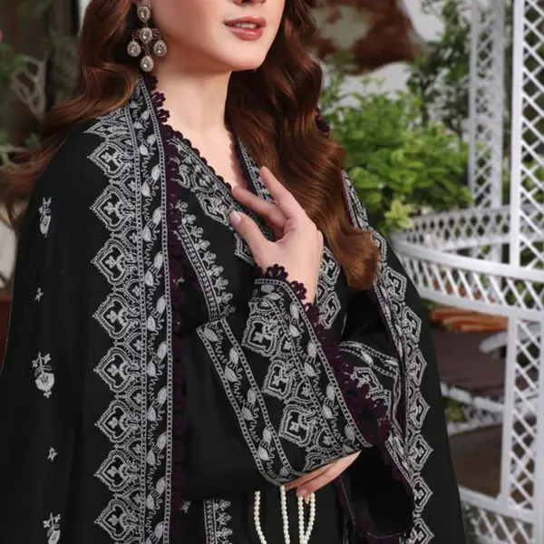 3PC Heavy Embroidered Lawn Suit D-1001 | Premium Air-Jet Lawn | ELNAZ by Needle Crafts Pakistan