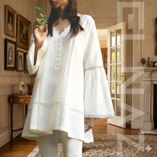 2-Piece Ready-to-Wear Women Outfit – Blue Embroiderd Kurti with Embroidered Trouser | ELNAZ by Needle Crafts Pakistan