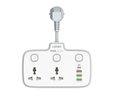 LDNIO SC2413 2-Outlet Universal Extension Socket with PD & QC 3.0 Fast Charger