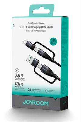 JOYROOM SA37-2T2 Multi-Function Series 60W 4-in-1 Fast Charging Data Cable (USB-A+Type-C to Lightning+Type-C) 1.2m-Black