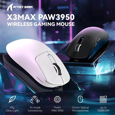 Attack Shark X3 Max 42000DPI Wireless Gaming Mouse – White-black