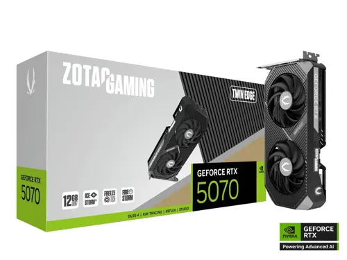 Zotac Gaming GeForce RTX 5070 Twin Edge DLSS 4 12GB GDDR7 192-bit 28 Gbps PCIe 5.0 Gaming Graphics Card, IceStorm 2.0 Cooling