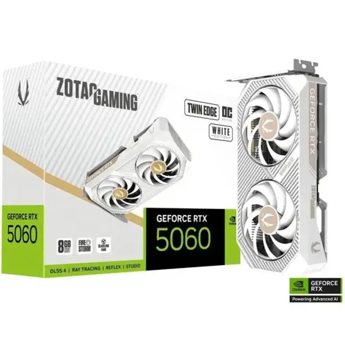 Zotac Gaming GeForce RTX 5060 Twin Edge OC White Edition DLSS 4 8GB GDDR7 128-bit 28 Gbps PCIE 5.0 Gaming Graphics Card, SFF-Ready Compact Card