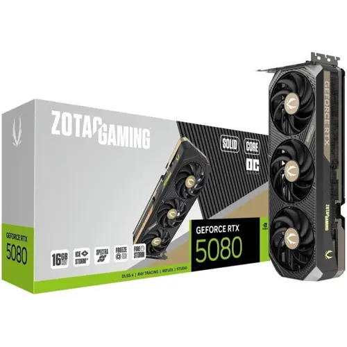 Zotac Gaming GeForce RTX 5080 Solid Core OC DLSS 4 16GB GDDR7 256-bit 30 Gbps PCIE 5.0 Gaming Graphics Card, IceStorm 3.0 Advanced Cooling, Spectra ARGB Lighting